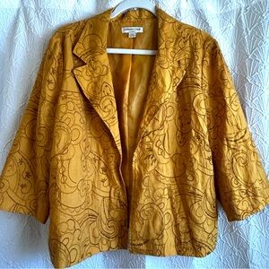 Coldwater Creek Silk-Rayon Embroidered Blazer ~ Golden Mustard Yellow